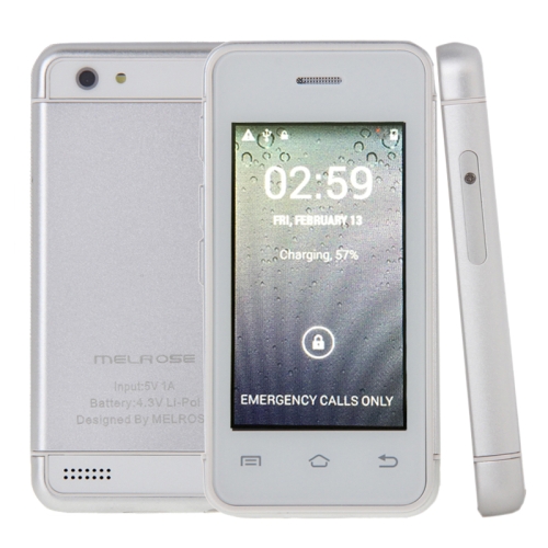 

MELROSE S9+, 512MB+8GB+16GB TF Card, 2.4 inch Smart Card Android 4.4 MTK6580 Quad Core up to 1.3GHz, Support Bluetooth / WiFi, Network: 3G(Silver)