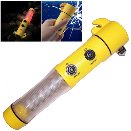 

4 in 1 Multi Function Flashlight Alarm Emergency Hammer LED Flash Light For Auto-used(Yellow)