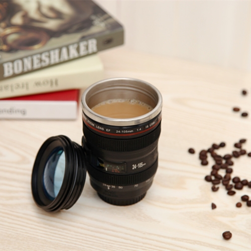 

400ML Camera Lens Cup Mug Caniam EF 24-105mm F4 Filter Cup for Coffee Milk Water as Gift(Black)