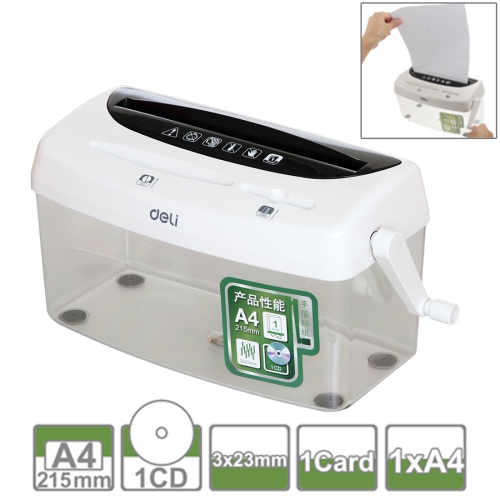 

Office Series Hand-cranked A4 / CD / Card Desktop Paper Shredder, Waste-bin Volume: 4L (No. 9935)(White)