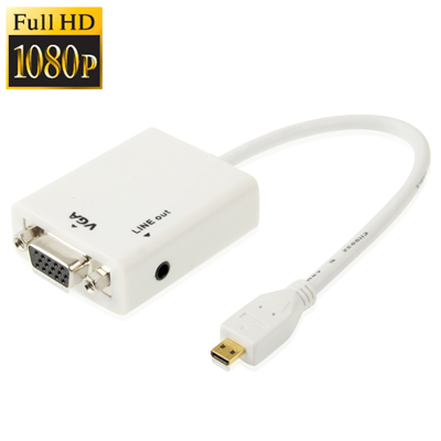 

15cm Full HD 1080P Micro HDMI to VGA + Audio Output Cable for Computer / DVD / Digital Set-top Box / Laptop / Mobile Phone / Media Player(White)
