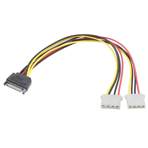 

15 Pin to 2 x 4 Pin SATA Power Molex Power Y-Cable, Length: 15.2cm