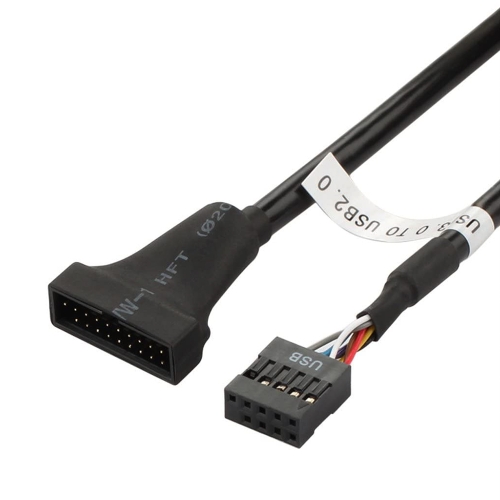 USB 2.0 9Pin Motherboard Female to USB 3.0 19Pin Housing Male Adapter Cable, Length: 15cm(Black)