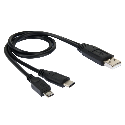 

High Speed USB 2.0 Male to Micro USB Male + USB-C / Type-C 3.0 Male Data Sync Cable Adapter, For Samsung, HTC, Sony, LG, Huawei, Xiaomi, Lenovo ZUK Z1, Length: 38 cm