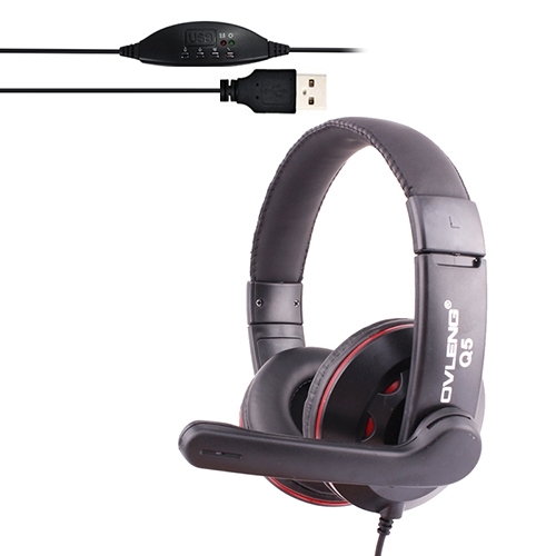 

OVLENG Q5 Universal Stereo Headset with Mic & Volume Control Key for All Audio Devices, Cable Length: 2m (Black + Red)