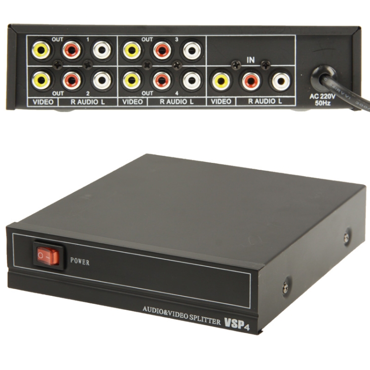 

4-Way Video & Audio AMP Splitter with Switch, 1 Input, 4 Outputs (JM-VA104)
