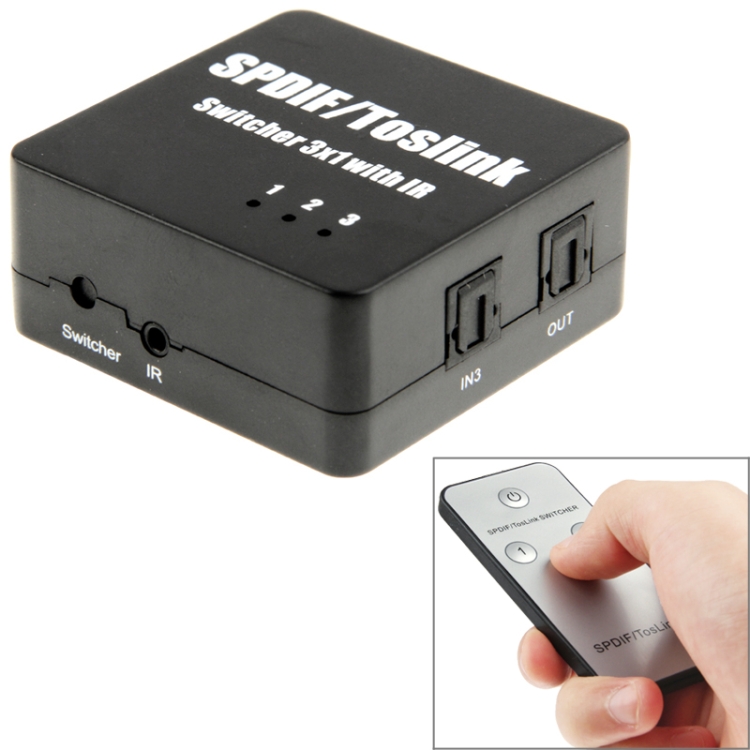 

SPDIF / TOSLINK Power Adapter Digital Optical Audio Switcher 3x1 with Remote IR Control