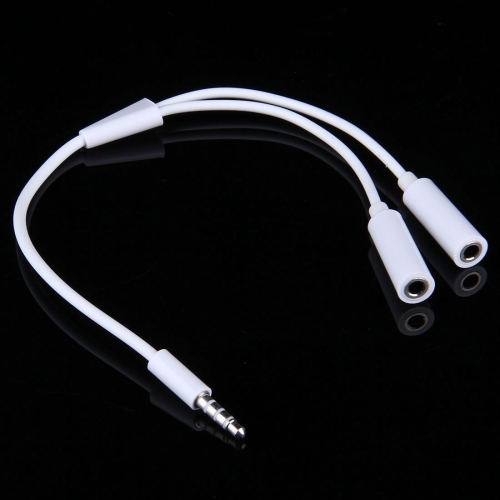 

3.5mm Male to 2 Female Plug Jack Stereo Audio Cable for iPhone 6S & 6S Plus & 6 & 6 Plus & 5, iPad Air 2 & Air, Samsung, iPod Laptop, MP3, Length: 24cm(White)