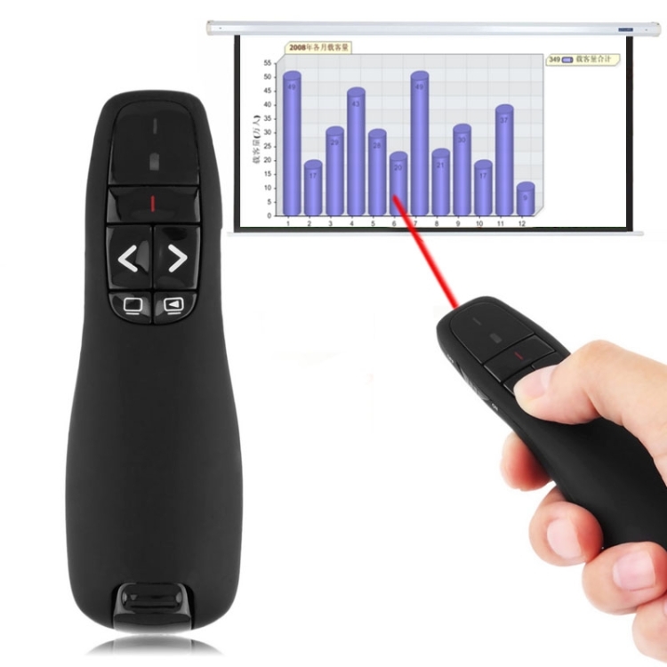 Multimedia Presenter with Laser Pointer & USB Receiver for Projector / PC / Laptop, Control Distance: 15m (R400)(Black)
Multimedia Presenter with Laser Pointer & USB Receiver for Projector / PC / Laptop, Control Distance: 15m (R400)(Black)