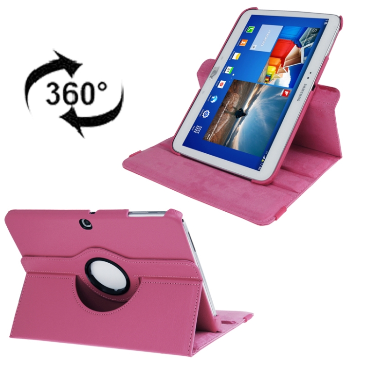 

360 Degree Rotation Lichi Texture Leather Case with Holder for Galaxy Tab 3 (10.1) / P5200 / P5210, Magenta(Magenta)