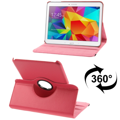 

360 Degree Rotatable Litchi Texture Leather Case with 2-angle Viewing Holder for Galaxy Tab 4 10.1 / SM-T530 / T531(Magenta)