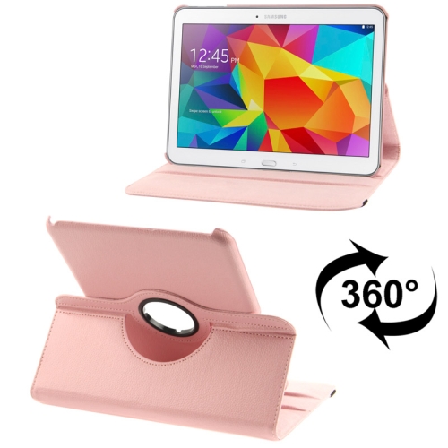

360 Degree Rotatable Litchi Texture Leather Case with 2-angle Viewing Holder for Galaxy Tab 4 10.1 / SM-T530 / T531(Pink)