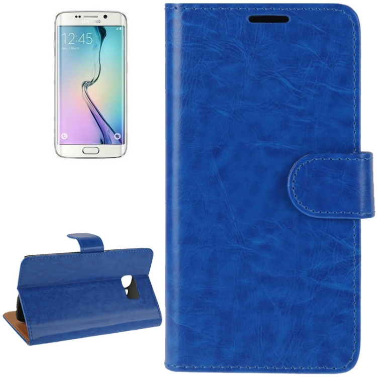 

For Galaxy S6 Edge Crazy Horse Texture Horizontal Flip Magnetic Buckle Leather Case with Card Slots & Wallet & Holder(Dark Blue)