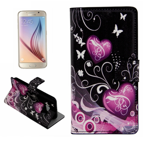 Sunsky For Galaxy S6 Plain Weave Horizontal Flip Heart Pattern Leather Case With Holder Card Slots