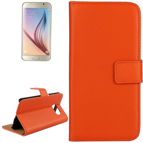 

For Galaxy S6 / G920 Cowhide Split Leather Protective Case with Holder & Card Slots (Orange)