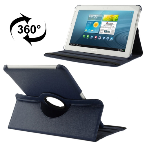 

360 Degree Rotatable Litchi Texture Leather Case with Holder for Galaxy Tab 2 (10.1) / P5100(Dark Blue)