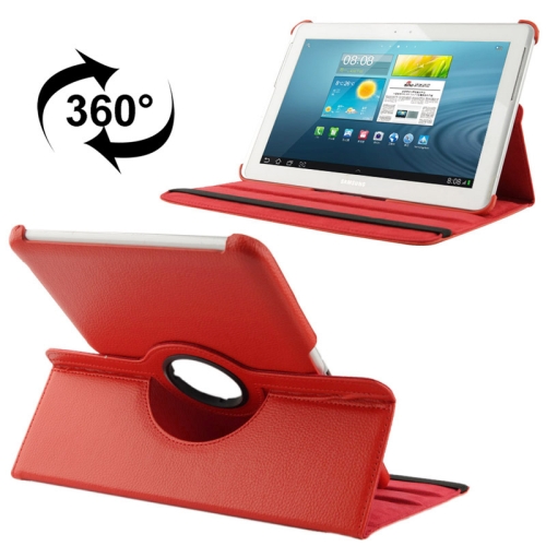

360 Degree Rotatable Litchi Texture Leather Case with Holder for Galaxy Tab 2 (10.1) / P5100(Red)