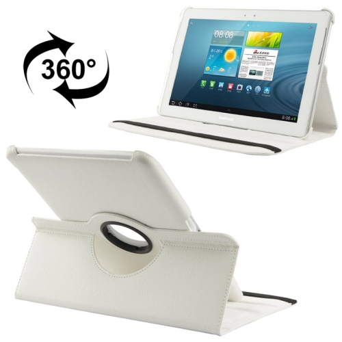 

360 Degree Rotatable Litchi Texture Leather Case with Holder for Galaxy Tab 2 (10.1) / P5100(White)