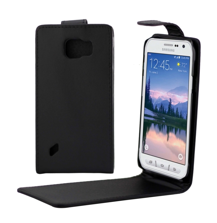 

Vertical Flip Magnetic Button Leather Case for Galaxy S6 Active / G890(Black)