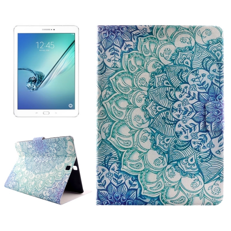 

Flower Drawing Pattern Horizontal Flip PC + PU Leather Case with Holder & Card Slots for Galaxy Tab S2 9.7 / T815