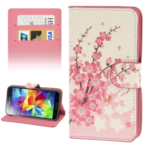 

Cherry Blossom Pattern Leather Case with Credit Card Slots & Holder for Galaxy S5 / G900