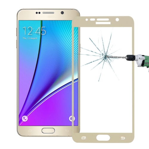 

0.26mm 9H Surface Hardness Explosion-proof Colorized Silk-screen Tempered Glass Full Screen Film for Galaxy Note 5 / N920(Gold)
