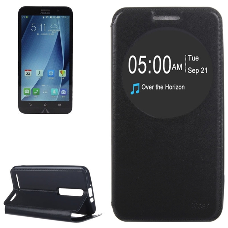 

5.5 Inch Crazy Horse Texture Leather Case with Holder & Card Slot & Caller ID Display Window for Asus Zenfone 2 / ZE550ML / ZE551ML(Black)
