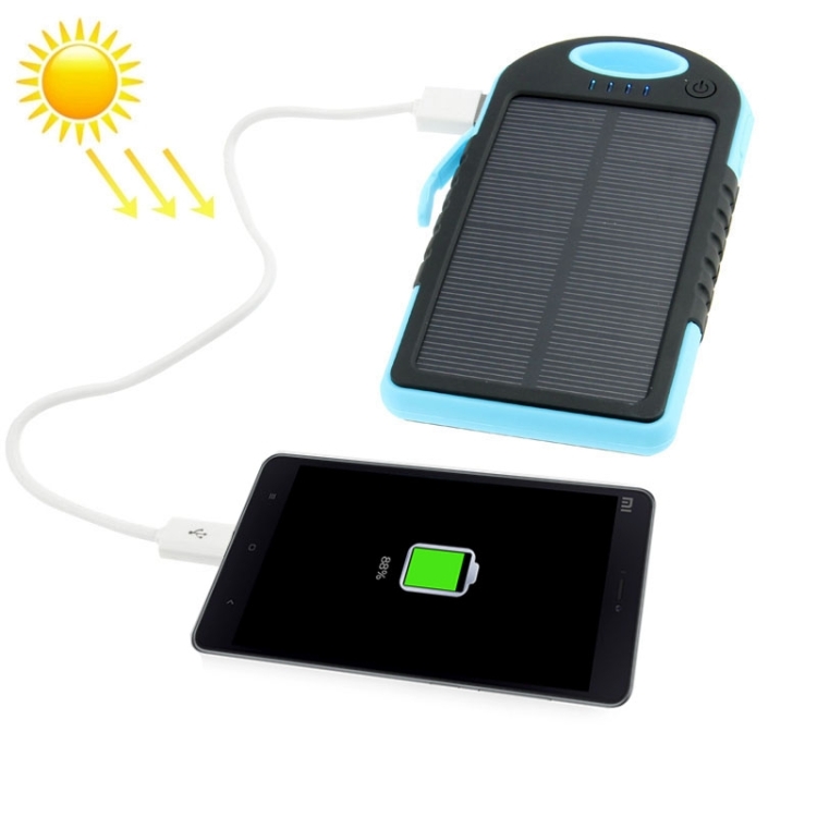 

5000mAh Waterproof / Shockproof / Dropproof Emergency Power Solar Charger for iPhone / Galaxy / Sony / HTC / LG(Blue)