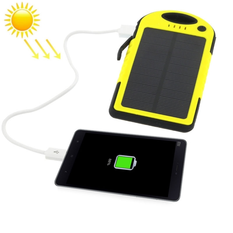 

5000mAh Waterproof / Shockproof / Dropproof Emergency Power Solar Charger for iPhone / Galaxy / Sony / HTC / LG(Yellow)