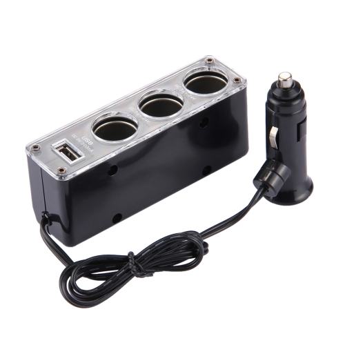 

WF-0096 Triple Socket 12V/24V Car Cigarette Lighter USB Power(Black)