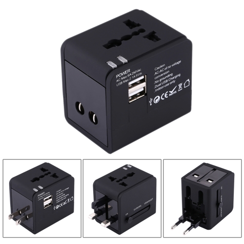 

Plug Adapter, Universal US / EU / UK / AU Power Connection Adaptor with 2 USB Ports, CE/FCC/ROHS Certificated(Black)