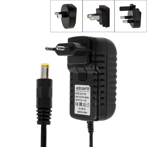 

4 in 1 EU Plug + US Plug + UK Plug + AU Plug AC 100-240V to DC 12V 3A Power Adapter, Tips: 5.5 x 2.1mm, Cable Length: about 1.2m(Black)