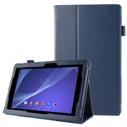 Litchi Texture Leather Case with Holder for Sony Xperia Tablet Z2 10.1(Dark Blue)