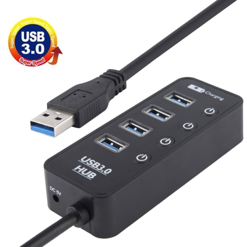 

5Gbps Super Speed 4 Ports USB 3.0 HUB with On/Off Power Switch for Desktop Laptop PC Mac (Black)