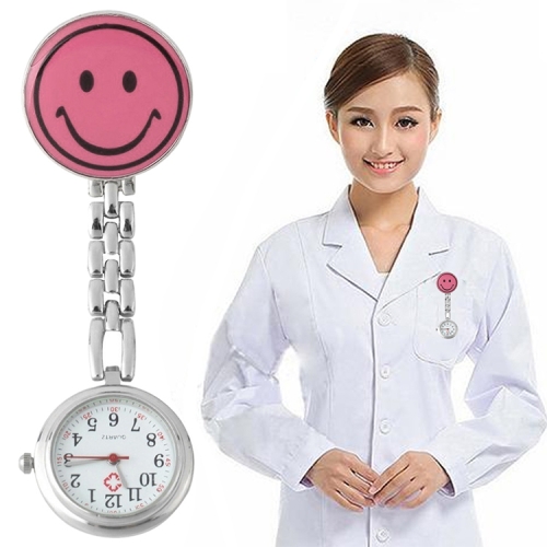 

Cute Yellow Smiley Face Style Nurse Quartz Watch with Clip(Pink)