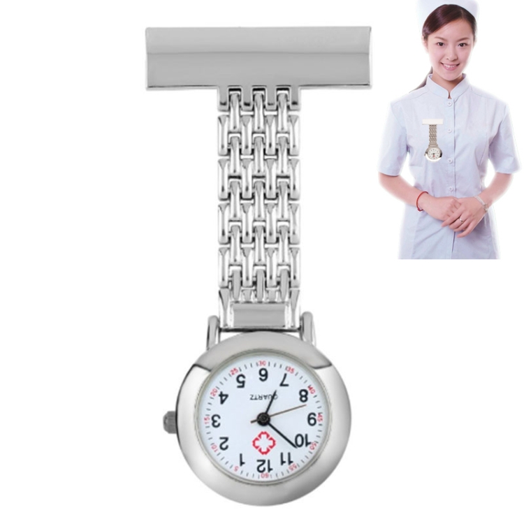 

Portable Alloy Nurse Round Quartz Wristwatch Watch with Pin(Silver)
