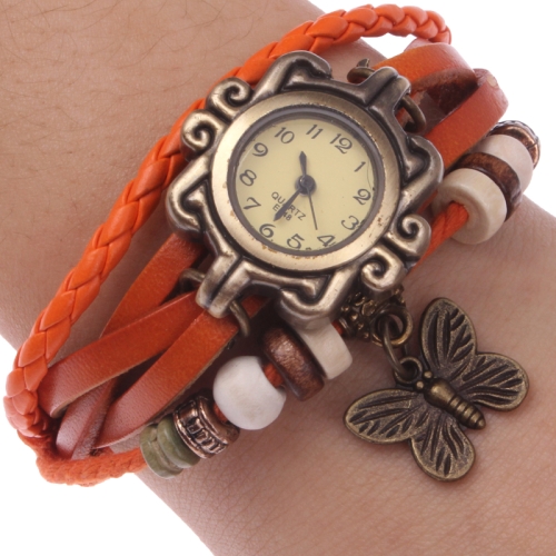 

Retro Quartz Watch Wrist Watch with PU Leather Strap & Butterfly Style Pendant (Orange)