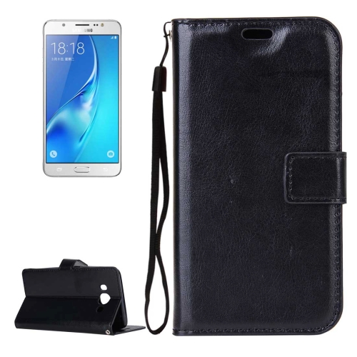 

For Galaxy J7 (2016) / J710 Crazy Horse Texture Horizontal Flip PU Leather Case with Holder & Card Slots & Wallet & Photo Frame & Lanyard (Black)