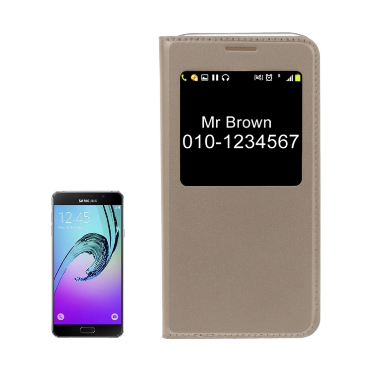 

For Galaxy A3 (2017) / A320 Litchi Texture Horizontal Flip PU Leather Case with Call Display ID(Gold)