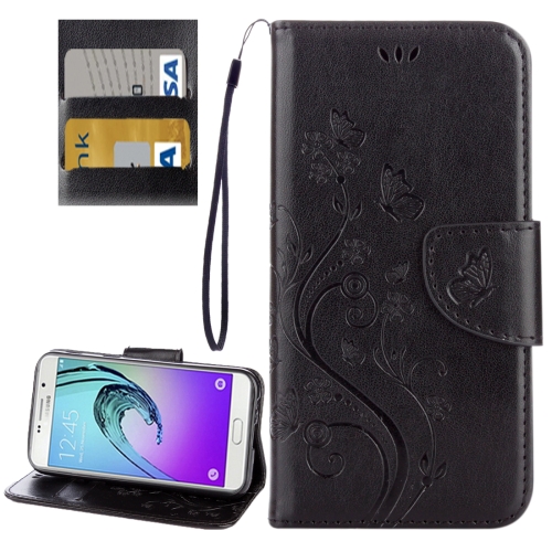 

For Galaxy A3 (2017) / A320 Butterflies Love Flowers Embossing Horizontal Flip Leather Case with Holder & Card Slots & Wallet & Lanyard(Black)