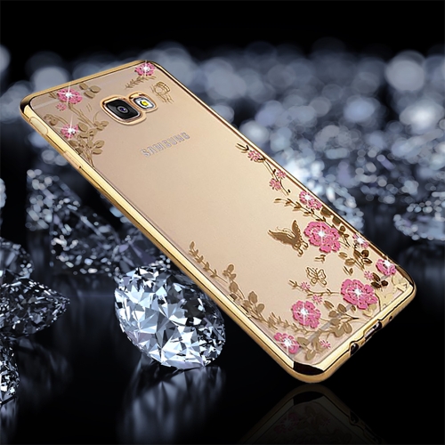 

For Galaxy J5 Prime Flowers Pattern Diamond Encrusted Electroplating Soft TPU Protective Cover Case (Gold)