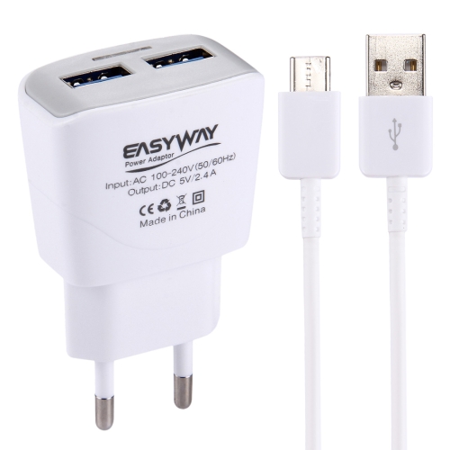 

2-Ports 5V 2.4A High Compatibility USB Quick Charger with 1m USB-C / Type-C USB Data Charging Cable, EU Plug , For iPhone, Galaxy, Huawei, Xiaomi, LG, HTC and Other Smart Phones, Rechargeable Devices(White)