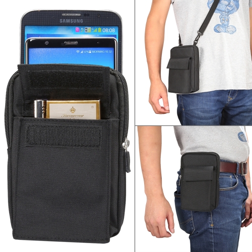 

6.4 inch and Below Universal Polyester Men Vertical Style Case Shoulder Carrying Bag with Belt Hole & Climbing Buckle, For iPhone, Samsung, Sony, Huawei, Meizu, Lenovo, ASUS, Oneplus, Xiaomi, Cubot, Ulefone, Letv, DOOGEE, Vkworld, and other (Black)