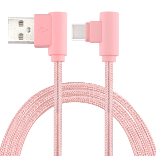 

25cm USB to USB-C / Type-C Nylon Weave Style Double Elbow Charging Cable, For Galaxy S8 & S8 + / LG G6 / Huawei P10 & P10 Plus / Xiaomi Mi6 & Max 2 and other Smartphones(Pink)