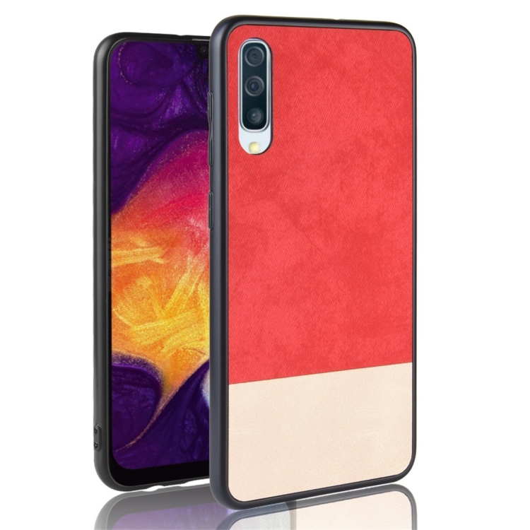 

Shockproof Color Matching Denim PC + PU + TPU Protective Case for Galaxy A50 (Red)