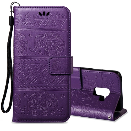 

For Galaxy A8 (2018) Elephant Embossing Horizontal Flip Leather Case with Holder & Card Slots & Wallet & Lanyard(Purple)