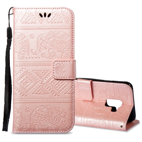 

For Galaxy A8 (2018) Elephant Embossing Horizontal Flip Leather Case with Holder & Card Slots & Wallet & Lanyard(Rose Gold)