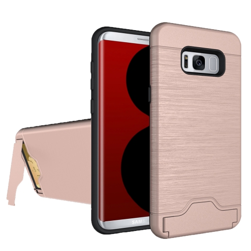 

For Galaxy S8 Brushed Texture Separable PC + TPU Protective Combination Back Case with Holder & Card Slot (Rose Gold)