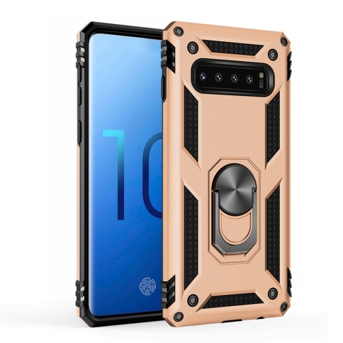 

Sergeant Armor Shockproof TPU + PC Protective Case for Galaxy S10, with 360 Degree Rotation Holder (Gold)