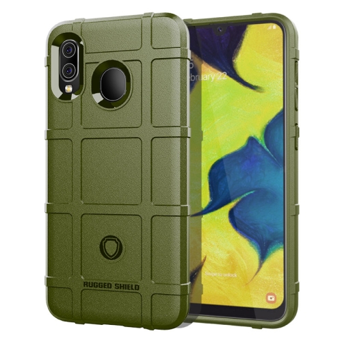 

Shockproof Rugged Shield Full Coverage Protective Silicone Case for Galaxy A20(Army Green)